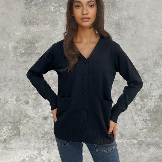 Damen Strickjacke mit eleganten Knopf- und Taschen-Details EB
