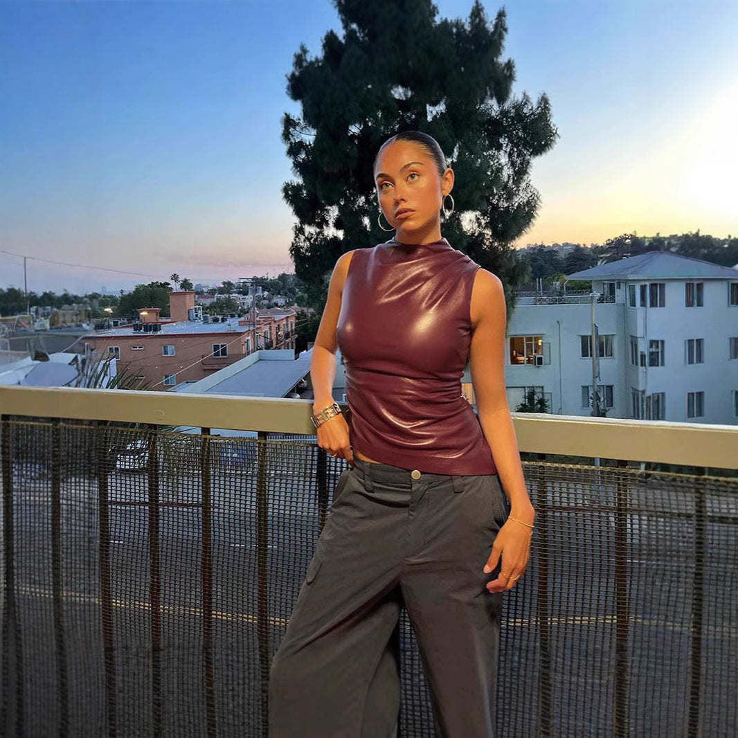 Damen Elegantes Oberteil aus hochwertigem imitat mit asymmetrischem Schnitt EB