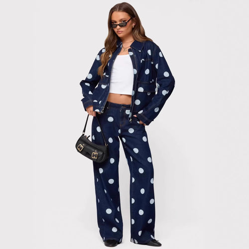 Damen Polka-Dot Denim-Set mit lässiger Schnittführung und angesagten Details EB