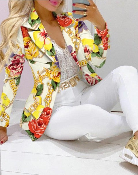 Damen Zweiteiliges Blazer-und-Hose-Set mit Schmetterlingsprint und glamourösem Glitzereffekt EB