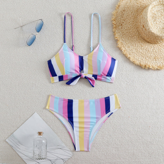 Damen Bikiniset mit eleganten Streifen und chicem Knoten EB