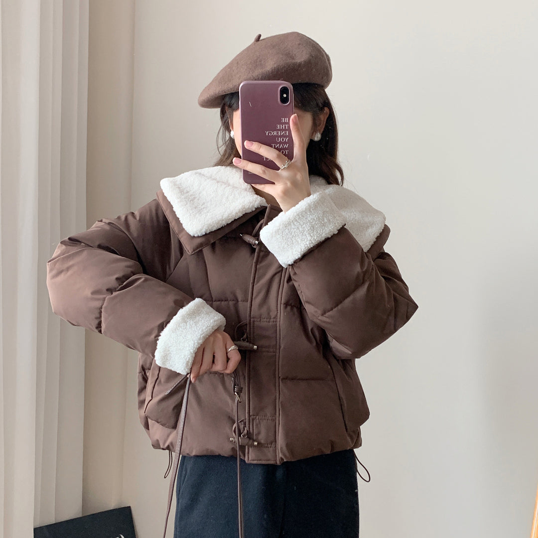 Damen Kuschelige Daunenjacke mit abnehmbarem Teddykragen EB