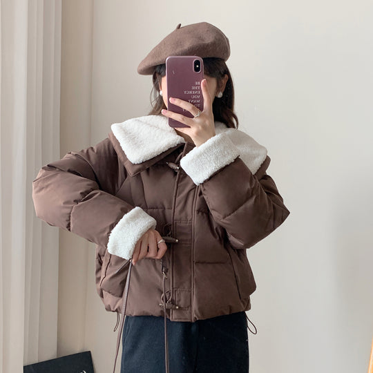 Damen Kuschelige Daunenjacke mit abnehmbarem Teddykragen EB