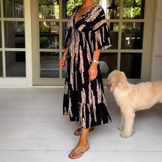 Damen Maxikleid mit voluminösen Ärmeln und raffiniertem Wickelschnitt Heidi-Mode