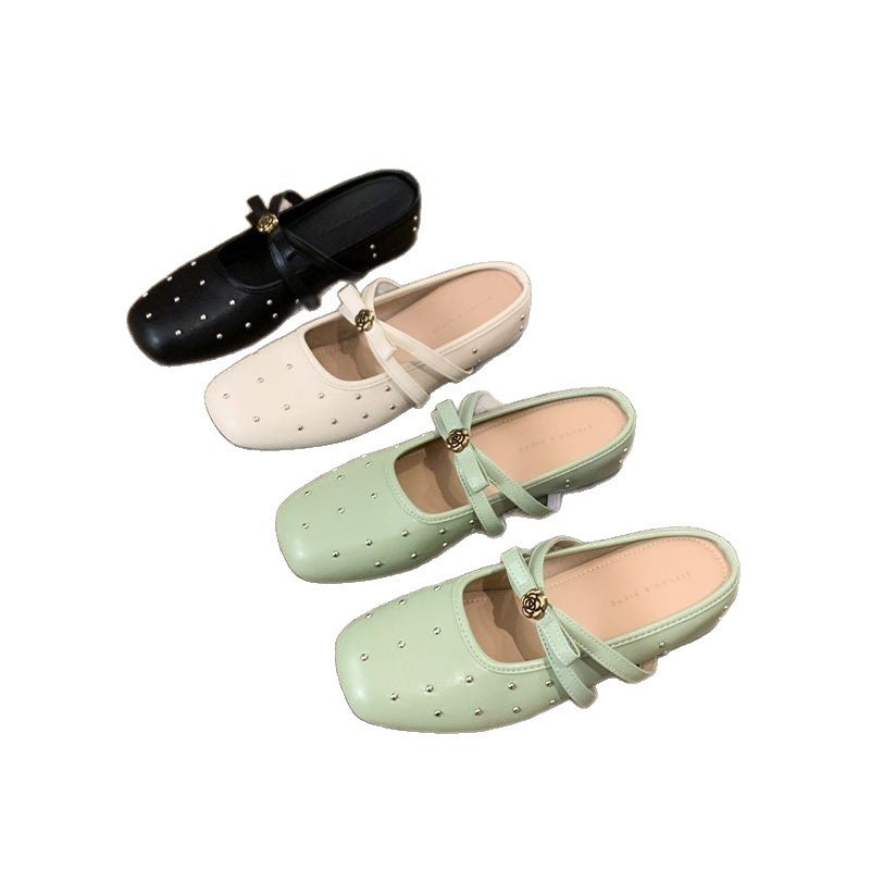 Damen elegante Ballerinas mit zierlicher Schleifenverzierung und funkelnden Akzenten EB