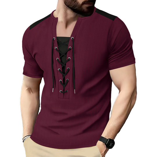 Herren Kurzarm Shirt mit sportlichem Schnürdesign EB