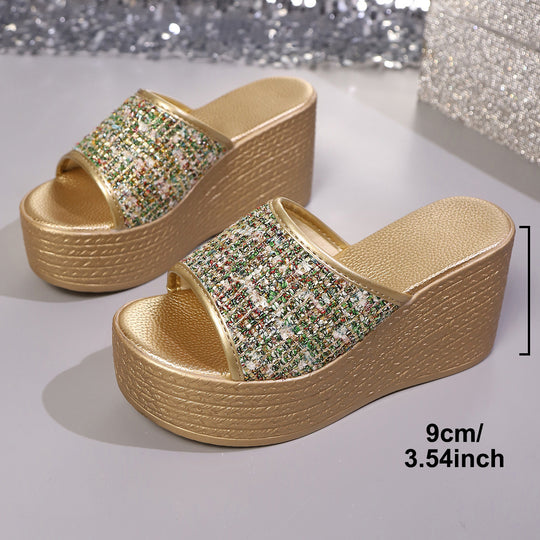 Damen Plateau-Pantoletten mit modischem Glitzerdetail und komfortablem Fußbett EB