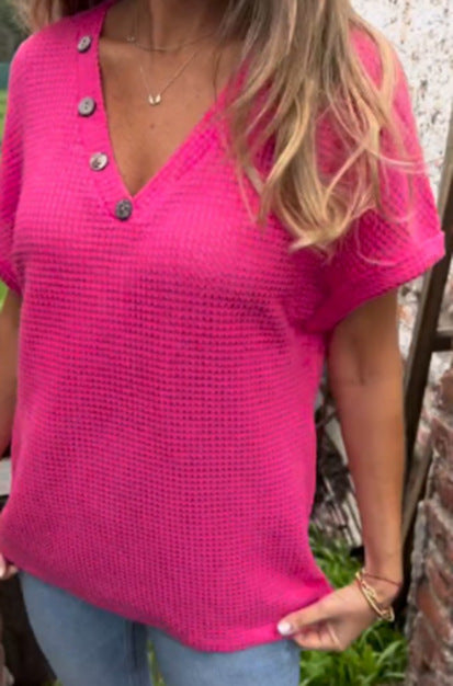 Damen lässiger V-Ausschnitt Pullover mit Knöpfen EB