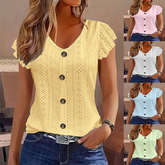 Damen Bluse mit Rüschendetails und Knopfverschluss EB