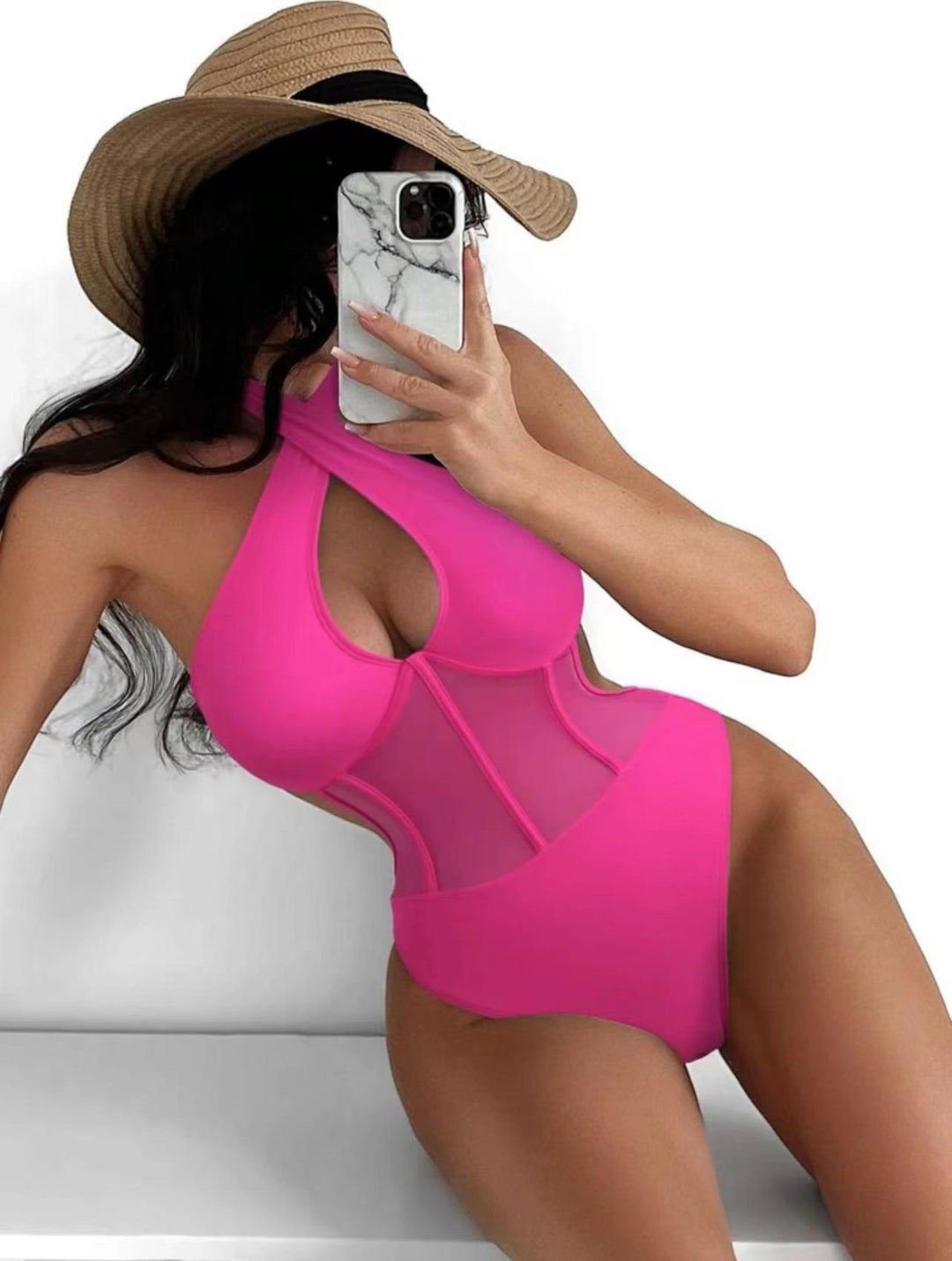 Damen Badeanzug mit transparenten Einsätzen EB