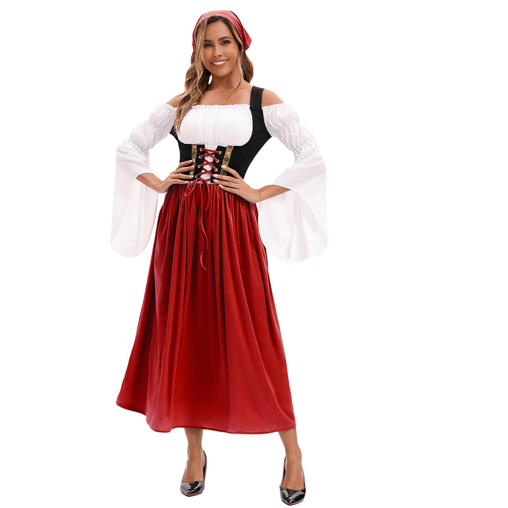 Damen nan Renaissance Dirndl Kostüm mit Schnürmieder und Carmenärmeln EB