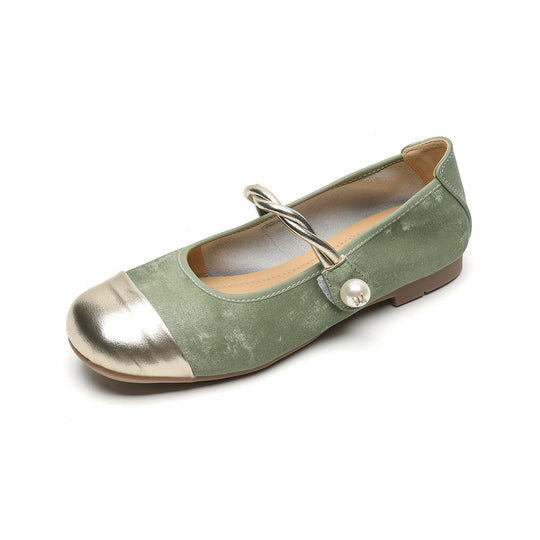 Damen Ballerinas mit elegantem Riemen und modischem Perlenschmuck EB