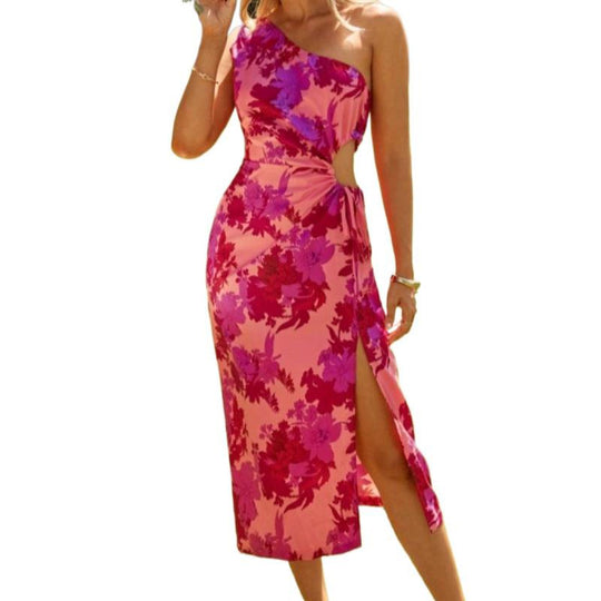 Damen Midikleid mit asymmetrischem Schnitt und Chevron-Muster EB