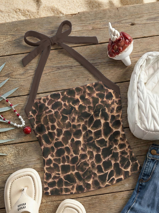Damen Neckholder Top mit verspieltem Leopardenmuster EB