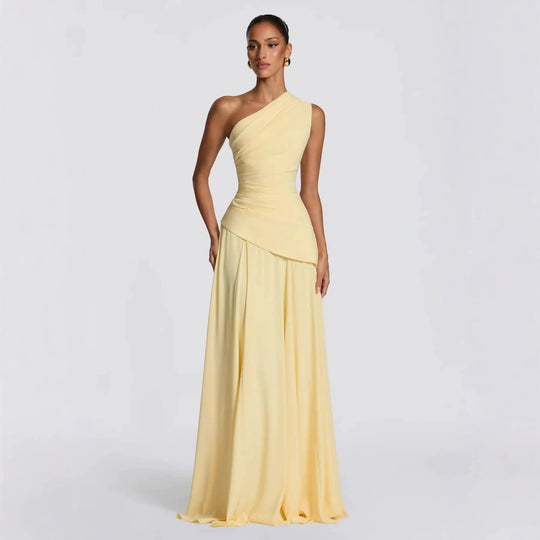 Damen Elegantes One-Shoulder Maxikleid mit fließenden Drapierungen EB