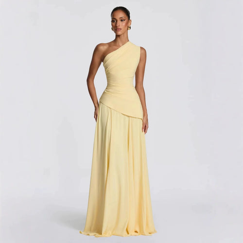 Damen Elegantes One-Shoulder Maxikleid mit fließenden Drapierungen EB