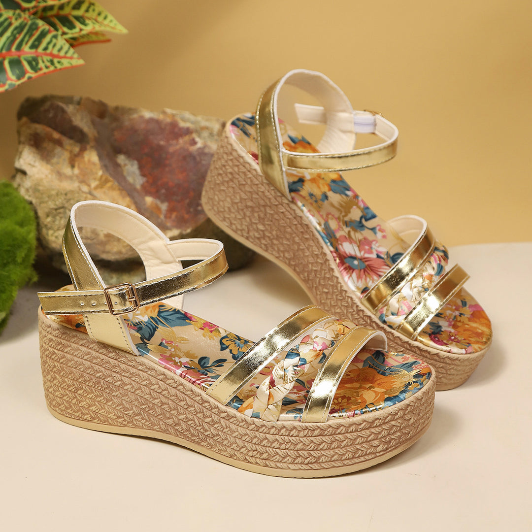 Damen Wedge-Sandalen mit floralem Design und komfortablem Fußbett EB
