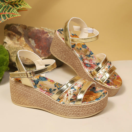 Damen Wedge-Sandalen mit floralem Design und komfortablem Fußbett EB