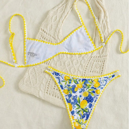 Damen Bikini mit fruchtigem Motiv und raffinierten Schnitt EB