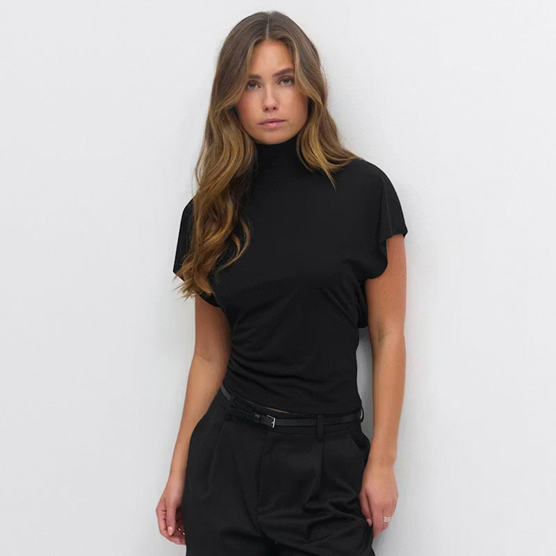 Damen Cropped Oberteil mit hochgeschlossenem Kragen und voluminösen Ärmeln EB