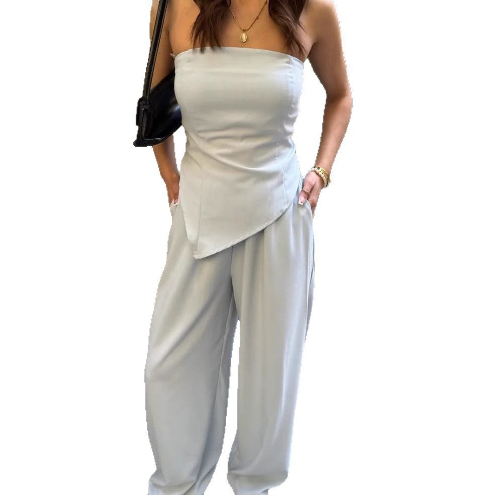 Damen elegantes Jumpsuit mit trägerloser Silhouette und asymmetrischem Design EB
