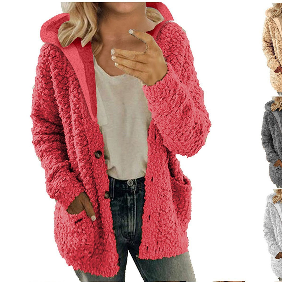 Damen kuschelige Fleecejacke mit Kapuze und praktischen Taschen EB