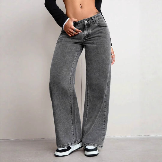 Damen weite Jeanshose mit hohem Bund und lässigem Schnitt EB
