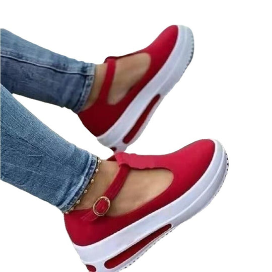 Damen Plateau-Sneaker mit modischem Schnallenverschluss und luftiger Sohle EB