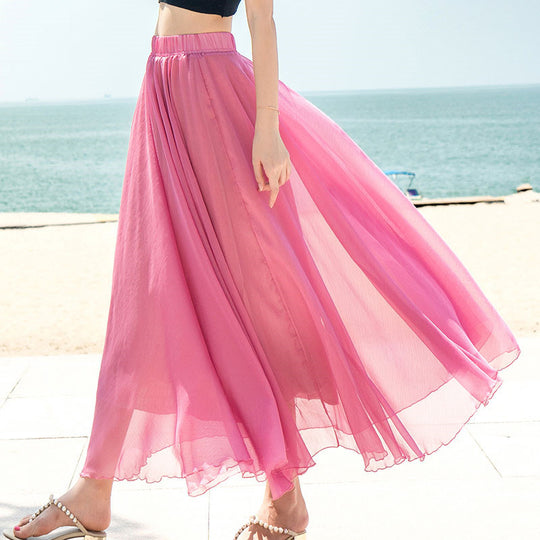 Damen nan fließender Maxirock aus Chiffon mit elastischem Bund und mehrlagigem Volant EB