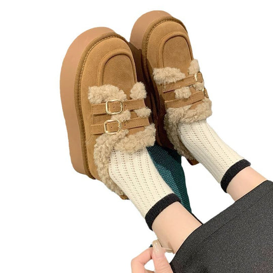Damen Plüsch Sneaker mit breiten Riemen und dämpfender Sohle EB