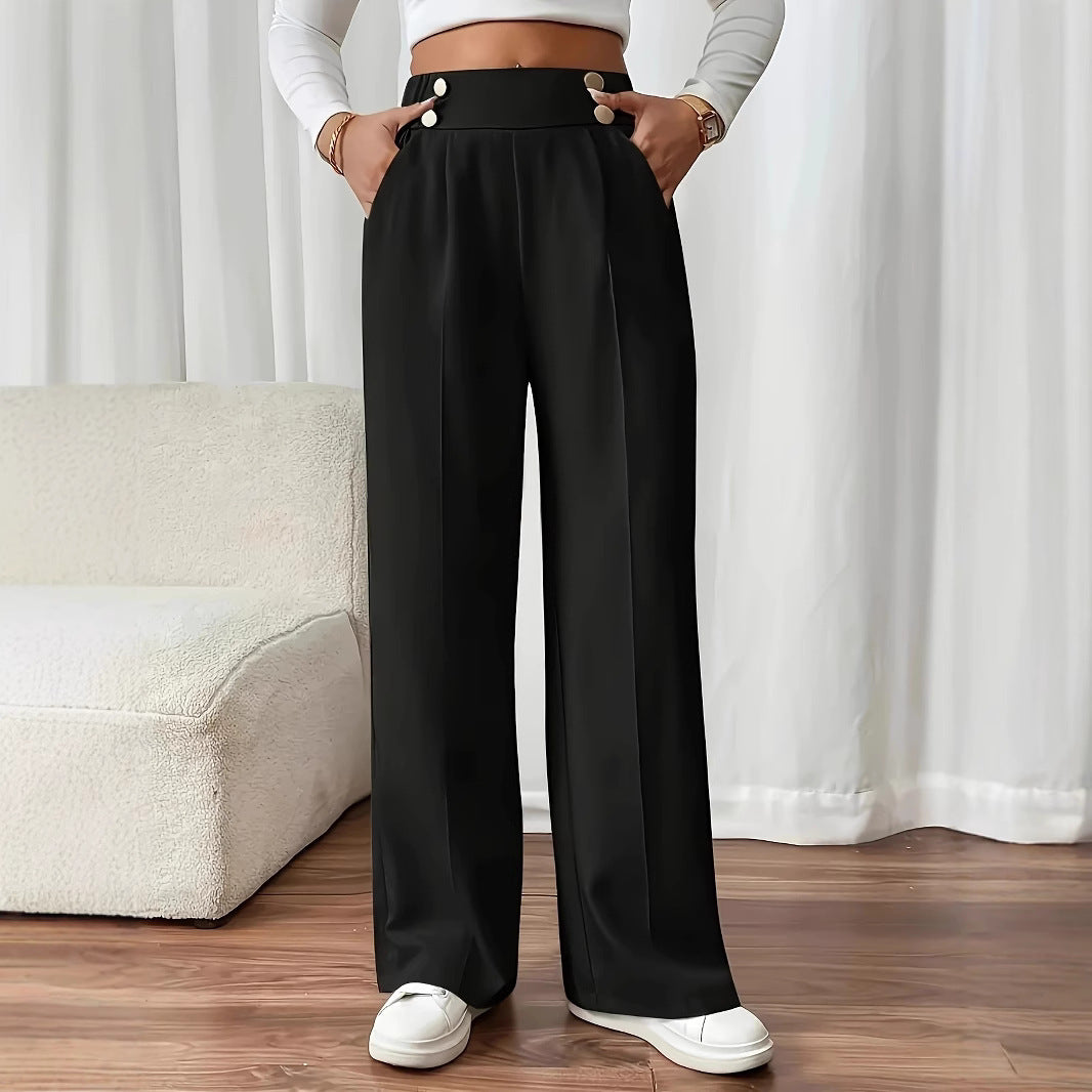 Damen Weit geschnittene Plissee-Hose mit elastischem Bund und praktischen Taschen EB