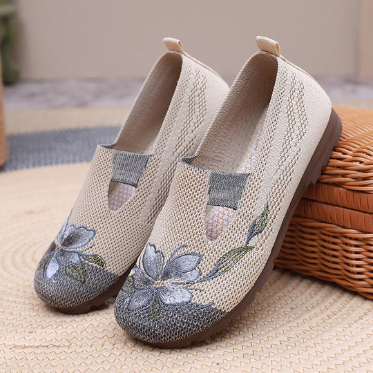 Damen Freizeitschuhe mit gesticktem Blumenmuster EB