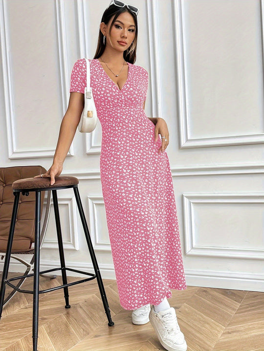 Damen Maxikleid mit elegantem Wickelausschnitt und floralem Muster EB