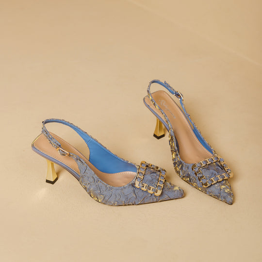 Damen Slingback-Pumps mit elegantem Schmuckdetail und modischem Blockabsatz EB