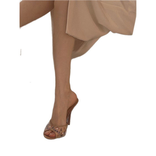 Damen Bestickte Mule‑Sandaletten mit offener Zehenpartie und sculpted Absatz EB