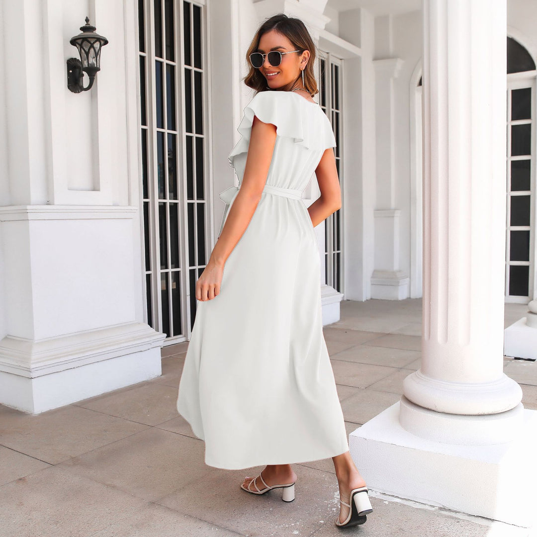 Damen Maxikleid mit Rüschensaum und seitlichem Schlitz EB