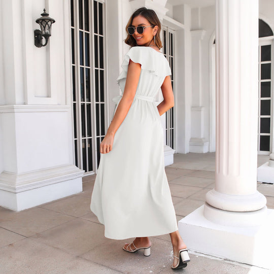 Damen Maxikleid mit Rüschensaum und seitlichem Schlitz EB