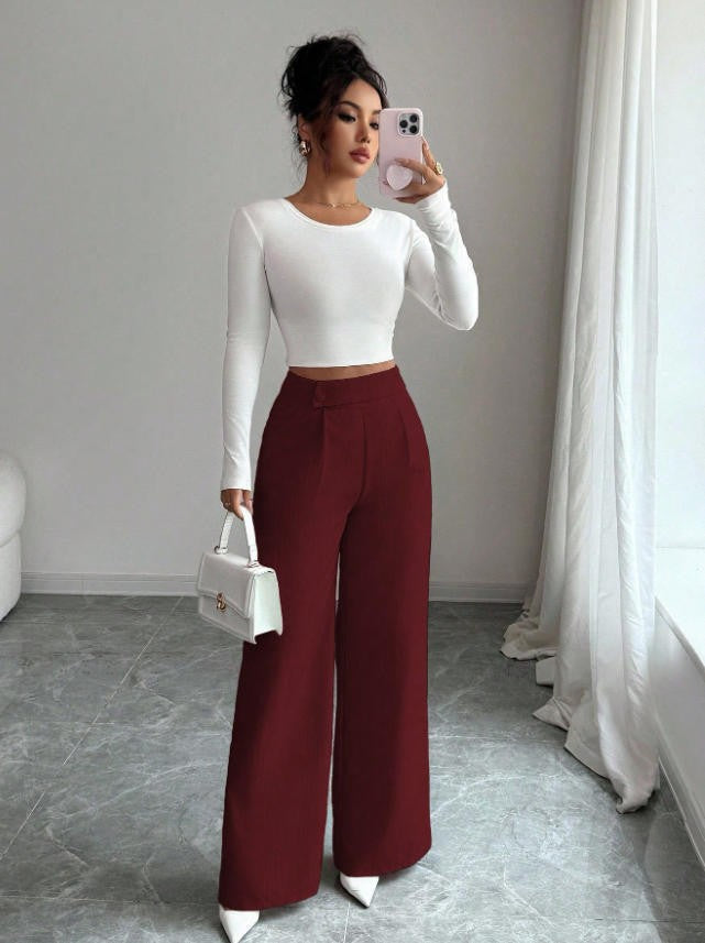 Damen Hoch taillierte, elegante und weiche Hose EB