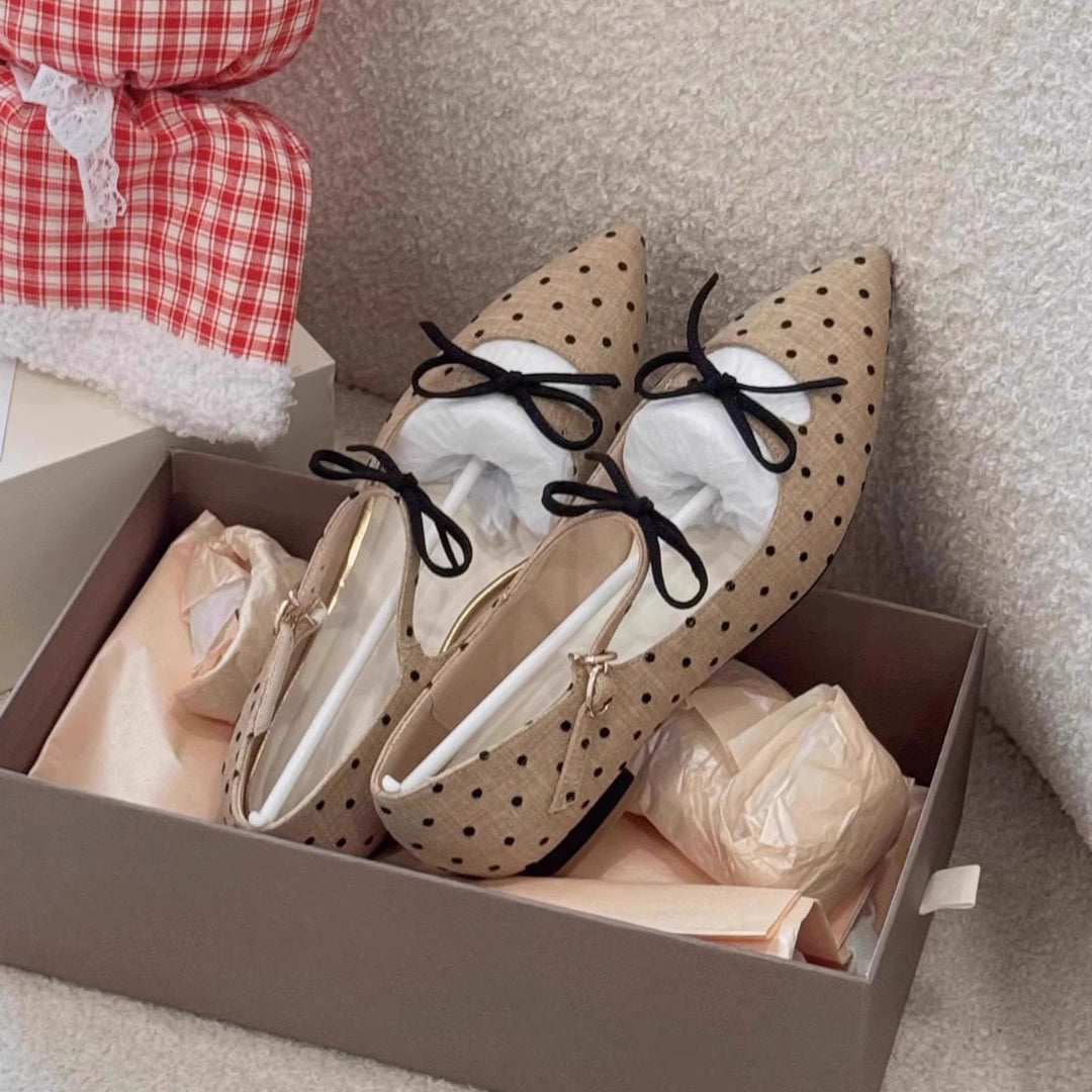 Damen Ballerinas mit eleganter Punktstruktur und dekorativem Schleifenakzent EB