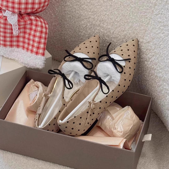Damen Ballerinas mit eleganter Punktstruktur und dekorativem Schleifenakzent EB