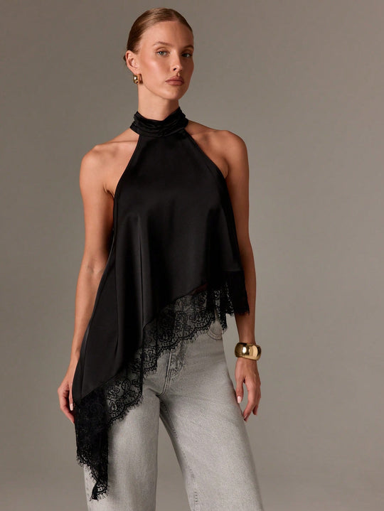 Damen Satin-Oberteil mit raffinierten Spitzenakzenten EB