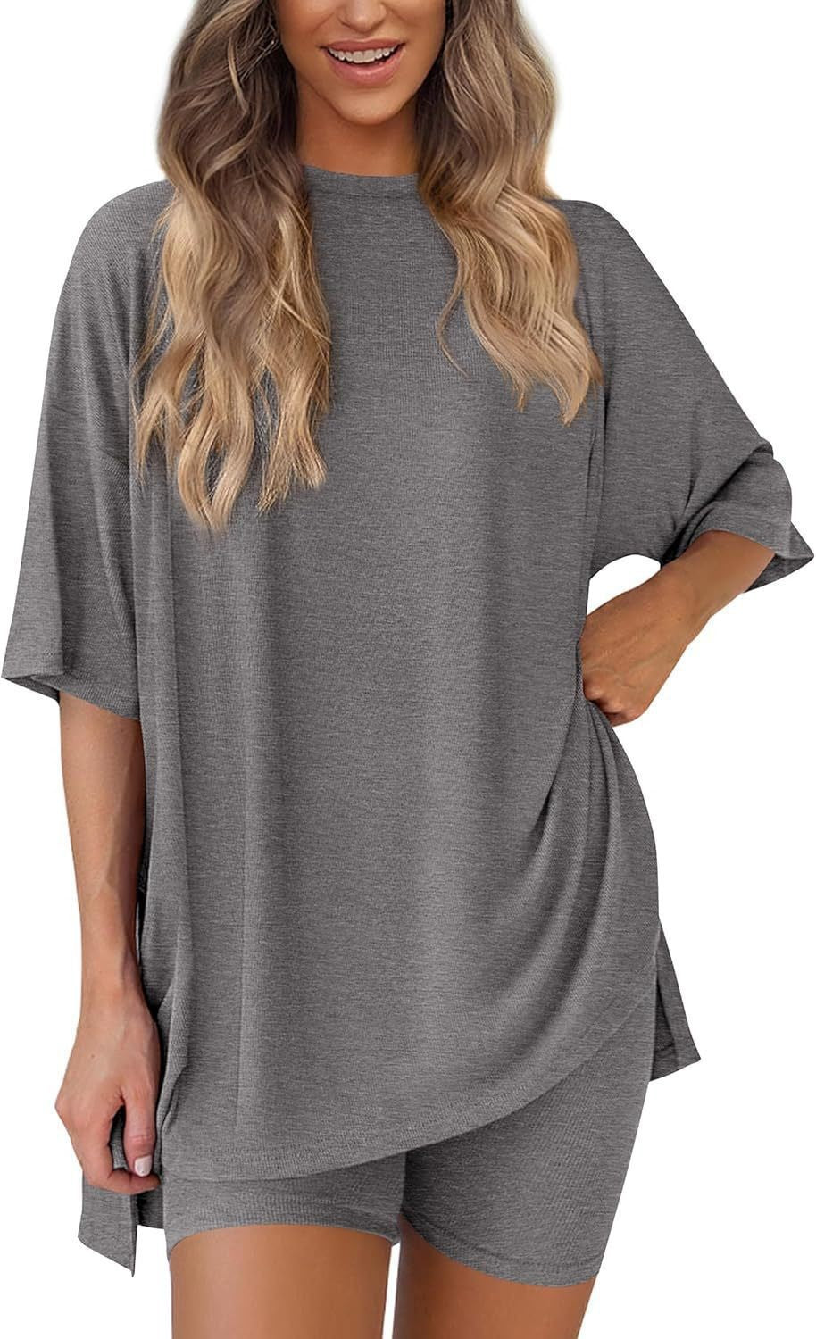 Damen Kurzes Pyjama-Set mit lockerem Shirt und Shorts EB