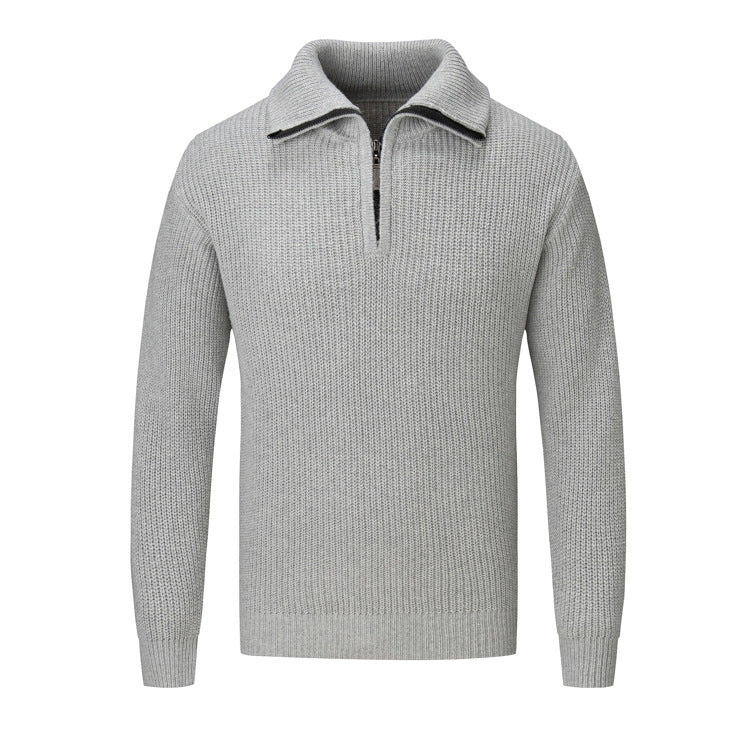 Herren Freizeitpullover mit halbem Reißverschluss und strukturiertem Strickmuster EB