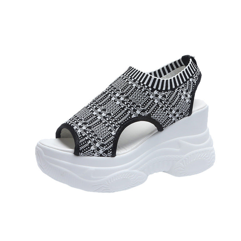 Damen nan Plateau-Sandalen mit elastischem Strickschaft und sportlicher Profilsohle EB