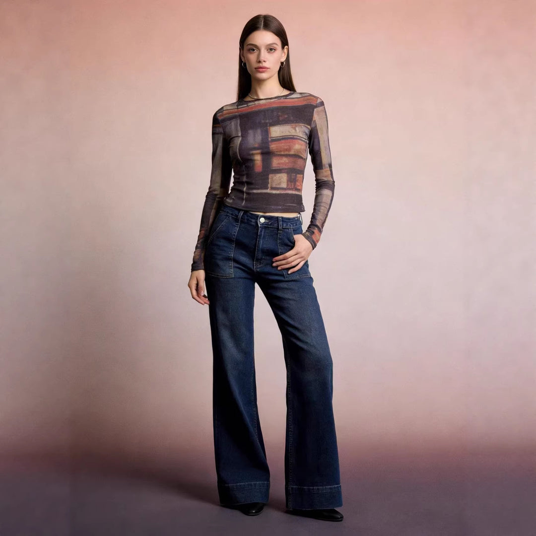 Damen High-Waist Weitbeinerhosen mit angesagtem Aufnäher EB