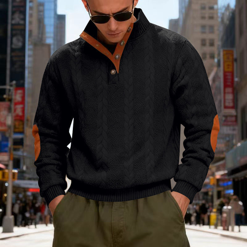 Herren gestrickter Pullover mit Kontrastdetails und modernem Knopfverschluss EB