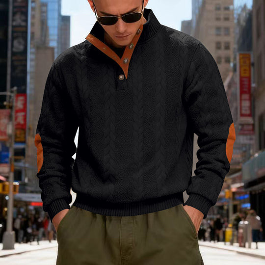 Herren gestrickter Pullover mit Kontrastdetails und modernem Knopfverschluss EB