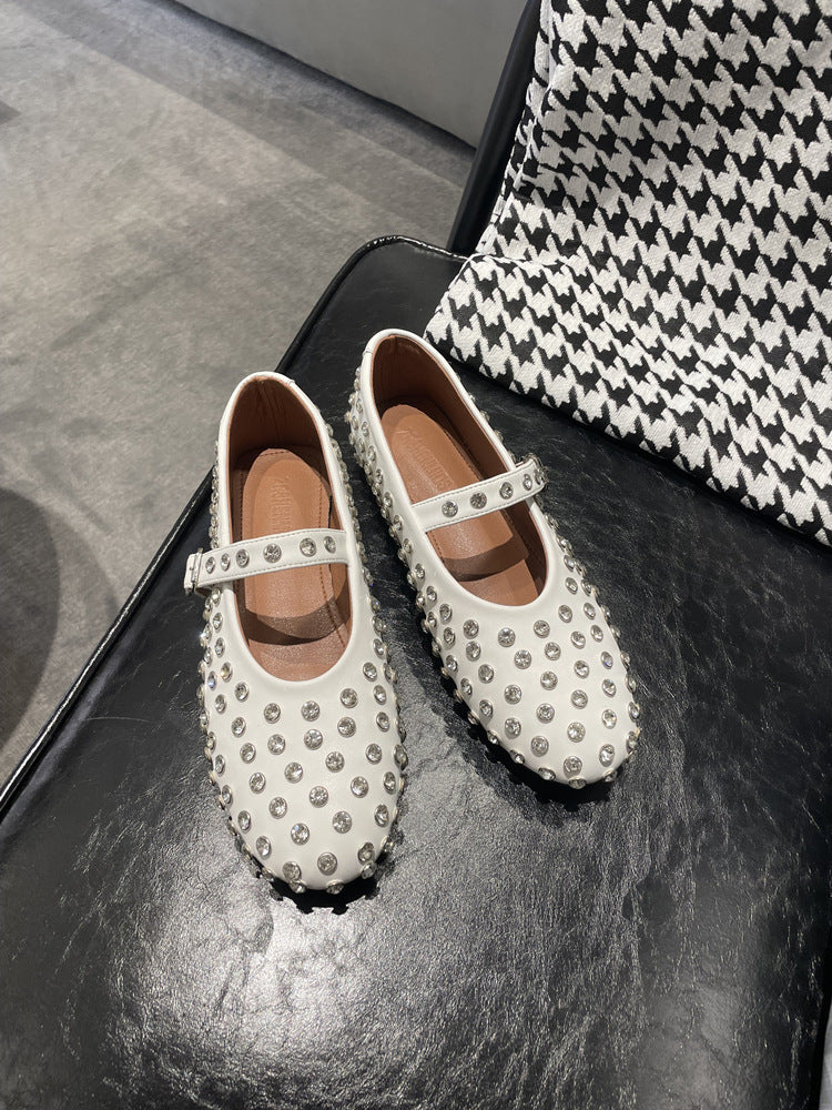 Damen Ballerinas mit elegantem Strassbesatz und Riemchen EB