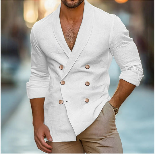 Herren eleganter Leinenblazer mit modernem Schnitt und doppelter Knopfleiste EB