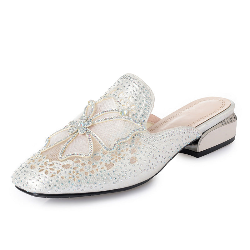 Damen Mules mit funkelnden Strassverzierungen und elegantem Blütenakzent EB